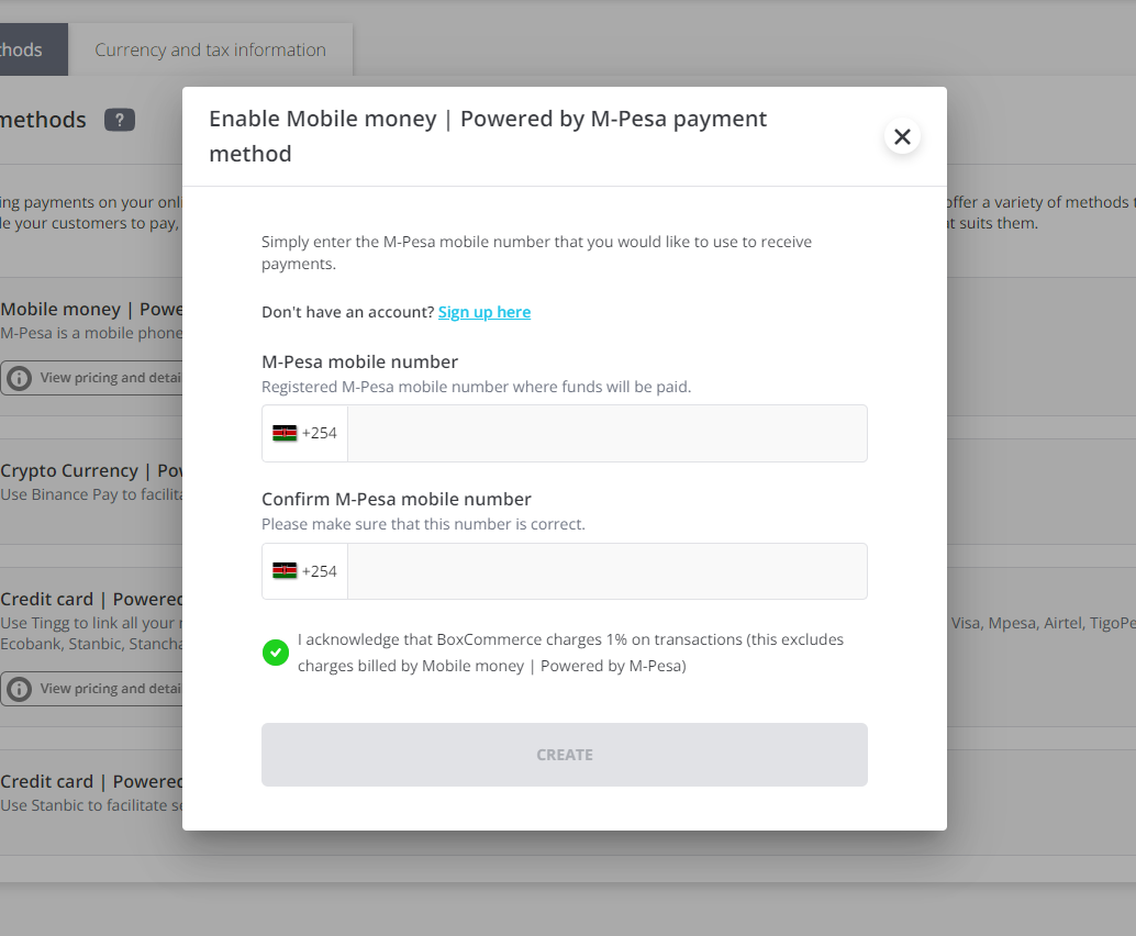 Pricing and set up details for receiving Lipa na Mpesa payments